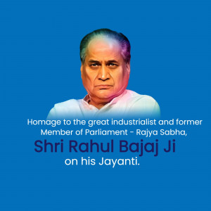 Portrait of Shri Rahul Bajaj with tribute text