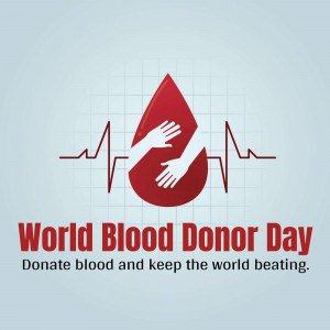 World Blood Donor Day graphic with a blood drop and hands