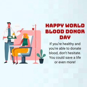Illustration of a doctor with a patient donating blood, promoting World Blood Donor Day.