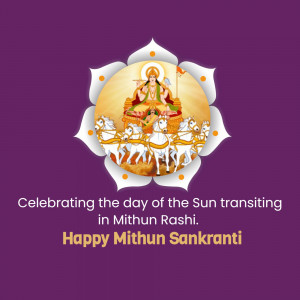 Image depicting the Sun God in a chariot pulled by horses, celebrating Mithun Sankranti