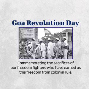 Historical image commemorating Goa Revolution Day with Indian soldiers and a Portuguese Territory sign.