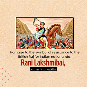 Painting of Rani Lakshmibai on horseback leading an army