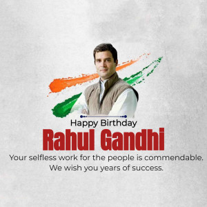 Portrait of Rahul Gandhi with Indian flag and birthday greetings