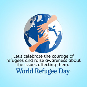 Hands embracing the Earth with text celebrating World Refugee Day