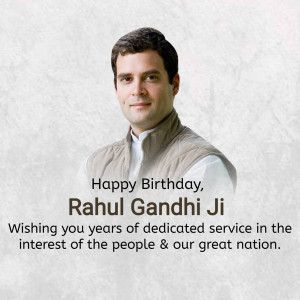 Portrait of Rahul Gandhi with a birthday greeting
