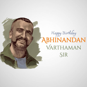 Digital portrait of Abhinandan Varthaman with birthday greetings