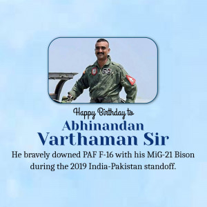 Image of Wing Commander Abhinandan Varthaman with a birthday message.