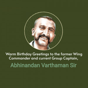 Portrait of Abhinandan Varthaman with birthday wishes