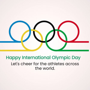 Olympic rings with text celebrating International Olympic Day
