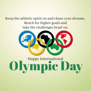 Olympic rings with the text 'Happy International Olympic Day'