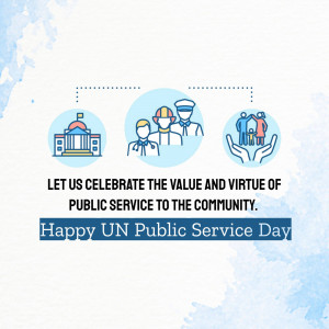 Illustration celebrating UN Public Service Day with icons representing government, workers, and community.