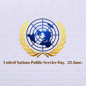 United Nations emblem with text 'United Nations Public Service Day, 23 June.'