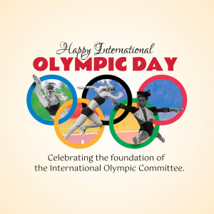 International Olympic Day celebration with Olympic rings and athletes