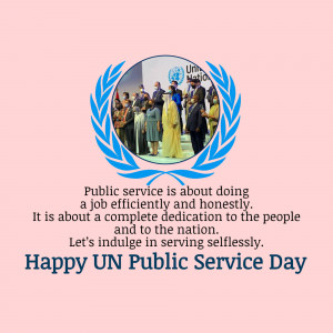 UN Public Service Day celebration with UN emblem and a group of people