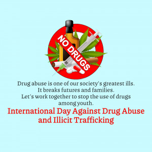 No Drugs sign with syringes, pills, and marijuana crossed out, promoting drug awareness.