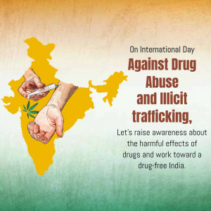 Image depicting the fight against drug abuse in India with a map and syringe illustration.