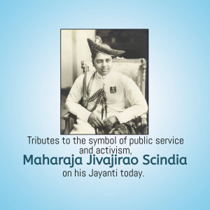Portrait of Maharaja Jivajirao Scindia with text commemorating his Jayanti