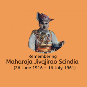 Portrait of Maharaja Jivajirao Scindia with text commemorating his life