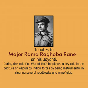 Portrait of Major Rama Raghoba Rane with tribute text