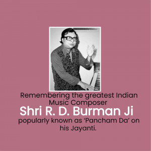 Portrait of R.D. Burman with text commemorating his birth anniversary