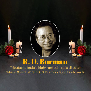 Portrait of R.D. Burman with candles and roses