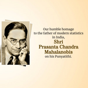 Portrait of Prasanta Chandra Mahalanobis with text honoring him