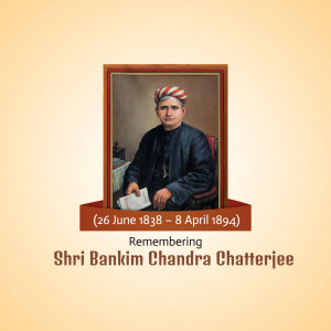 Portrait of Bankim Chandra Chatterjee, a Bengali writer, journalist, early political activist and translator of the first Bengali translation of the Bhagavad Gita.