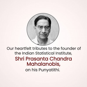 Portrait of P.C. Mahalanobis with tribute text