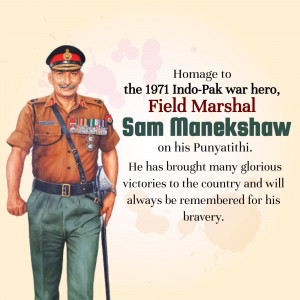 Portrait of Field Marshal Sam Manekshaw, a hero of the 1971 Indo-Pak war.
