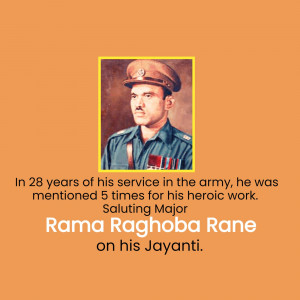 Portrait of Major Rama Raghoba Rane with text commemorating his service.