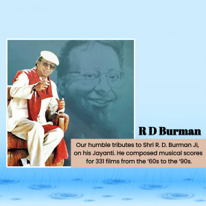 Portrait of R.D. Burman with a tribute message