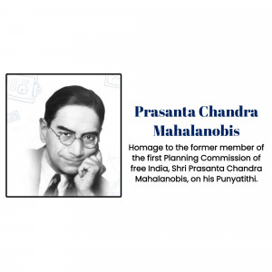 Black and white portrait of Prasanta Chandra Mahalanobis with text honoring him.