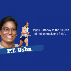 Image of P.T. Usha with a running silhouette and birthday message.