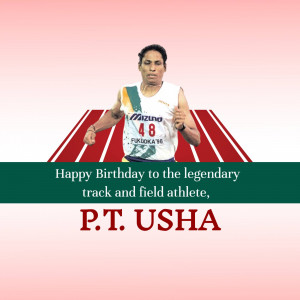 P.T. Usha running on a track with a birthday greeting