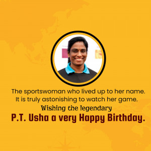Portrait of P.T. Usha with birthday greetings
