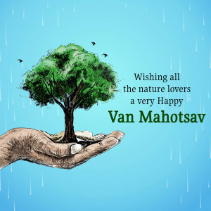 Hand holding a tree with text wishing Happy Van Mahotsav