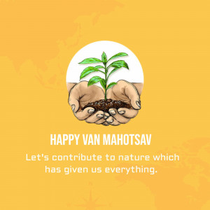 Hands holding a seedling with the text 'Happy Van Mahotsav'