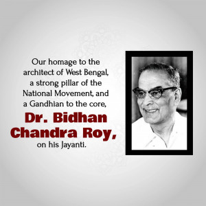 Portrait of Dr. Bidhan Chandra Roy with tribute text