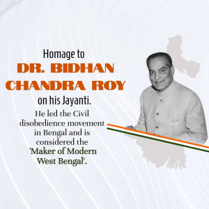 Portrait of Dr. Bidhan Chandra Roy with text commemorating his birth anniversary.