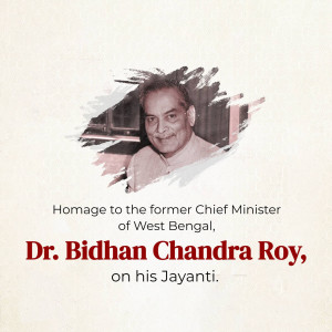 Portrait of Dr. Bidhan Chandra Roy with text commemorating his Jayanti
