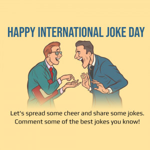 Illustration of two men, one telling a joke and the other reacting with laughter, celebrating International Joke Day.
