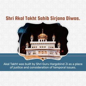 Image of the Golden Temple with text commemorating Shri Akal Takht Sirjana Diwas.