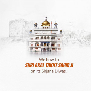 Image of Sri Akal Takht Sahib with text commemorating Sirjana Diwas