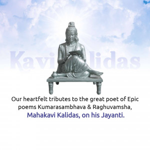 Statue of Kalidas with text commemorating his birth anniversary