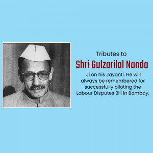 Portrait of Shri Gulzarilal Nanda with tribute text