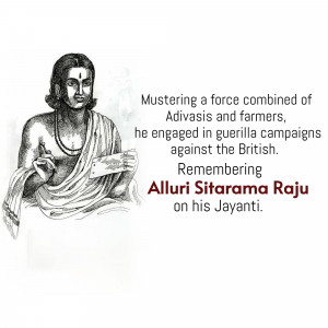 Sketch of Alluri Sitarama Raju with text commemorating his Jayanti
