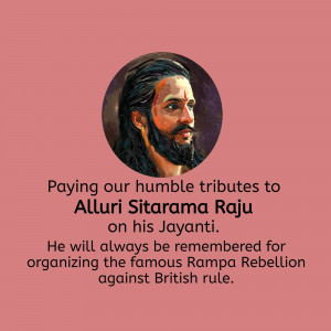 Portrait of Alluri Sitarama Raju with tribute text
