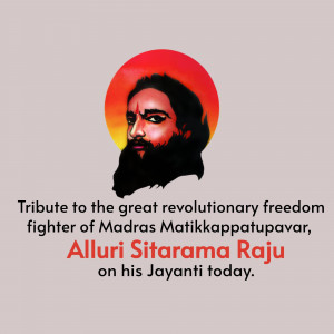 Portrait of Alluri Sitarama Raju with text commemorating his birth anniversary