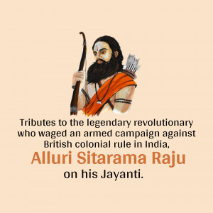 Portrait of Alluri Sitarama Raju with text commemorating his birth anniversary