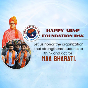 Image commemorating ABVP Foundation Day with Swami Vivekananda and ABVP members
